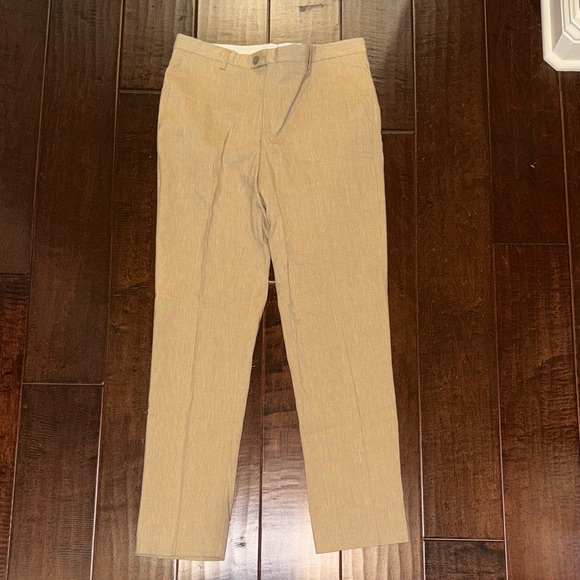 Men's Tan Slim Fit Linen Pants - Picture 1 of 5